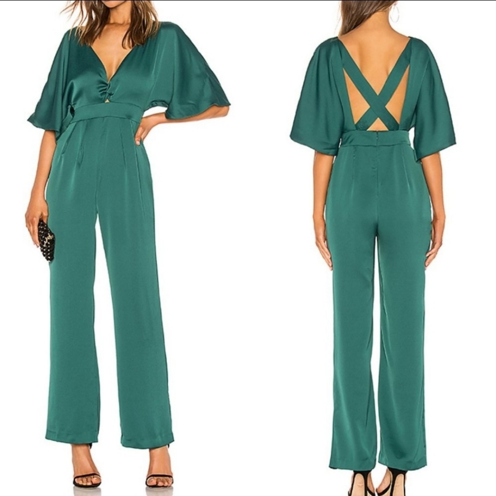 NBD Elijah Emerald Green Criss Cross Back Jumpsuit Size Small